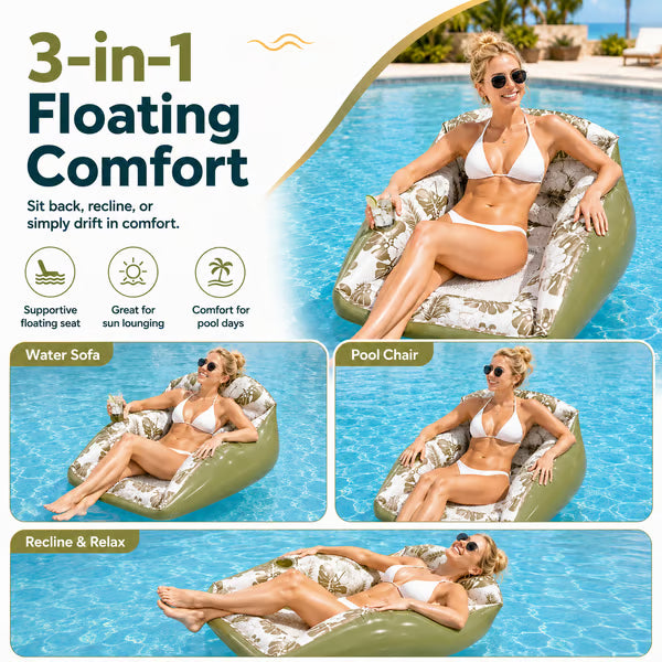 🛋️🏊‍♀️ 3-in-1 Inflatable Pool Lounge Chair🏆