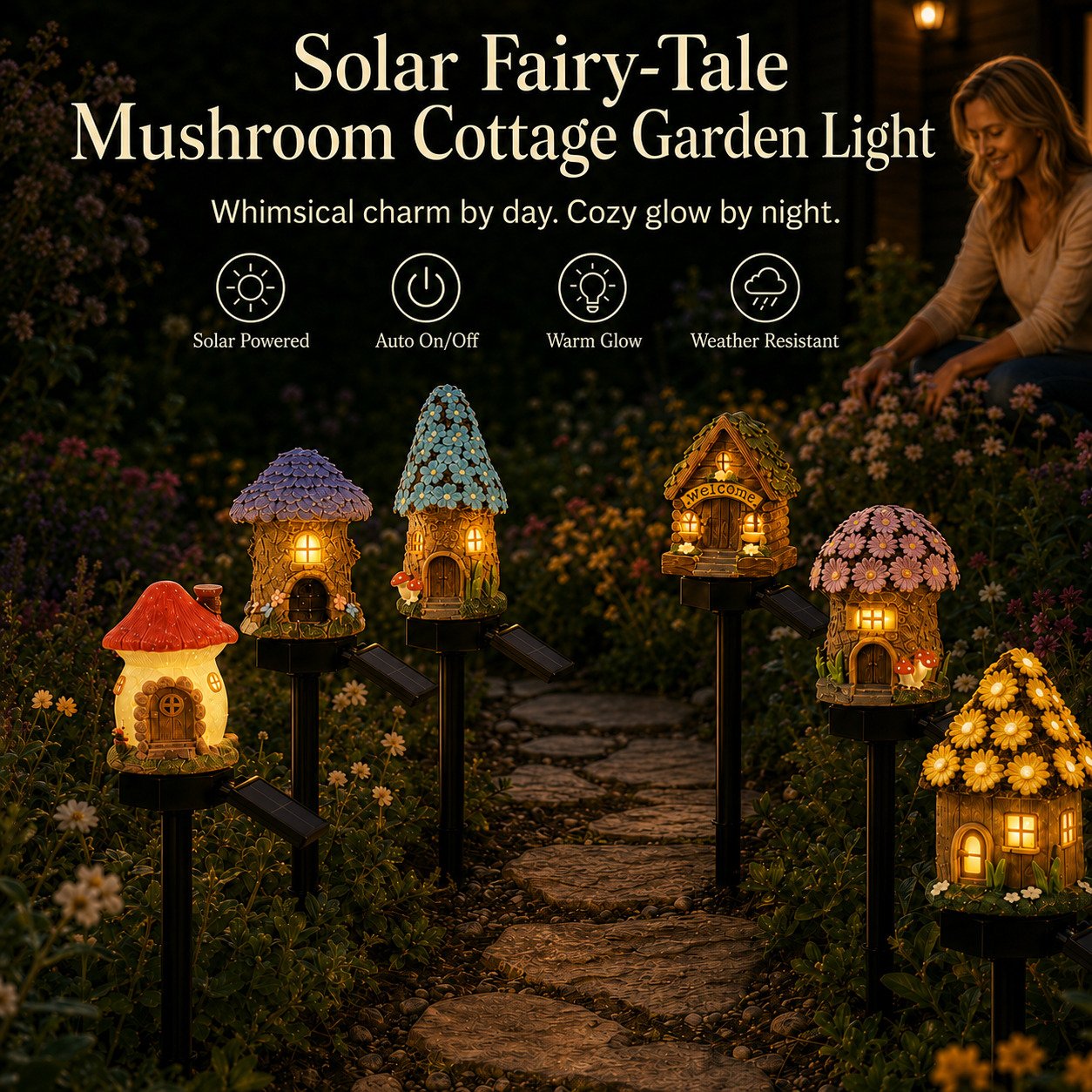 🍄🏠Solar Fairy-Tale Mushroom Cottage Garden Light🏆