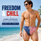 😎🇺🇸 Funny Patriotic Men’s Swim Trunks – Freedom & Chill Summer Beach Shorts 🏖️💋