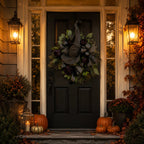 🧙Premium Gothic Black Rose Witch Hat Wreath – Haunting Elegant Halloween Front Door Statement Decor💋