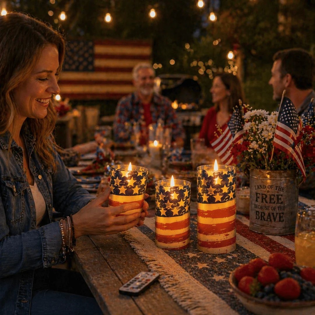 🕯️💡3-Piece Set - Patriotic Flameless Candles (With Remote Control)🏆