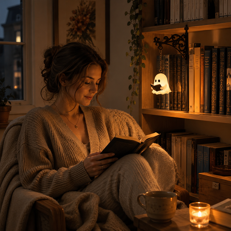 🔥Summer Sale 49% OFF🔥Cozy Reading Ghost Bookshelf Lamp🏆
