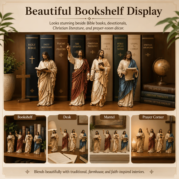 ✝️Jesus Figurine Bookshelf Decor Set🙏Sacred Companions for Your Daily Walk of Faith📚💋