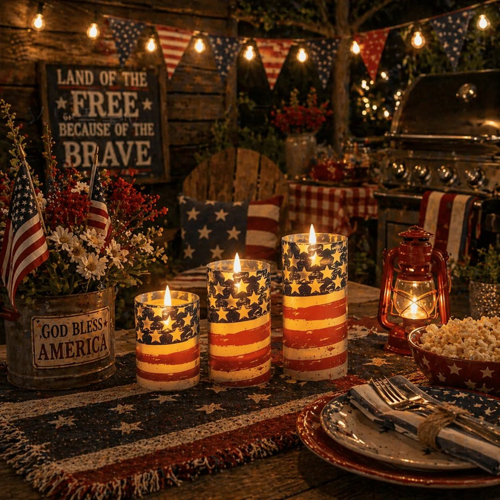 🕯️💡3-Piece Set - Patriotic Flameless Candles (With Remote Control)🏆