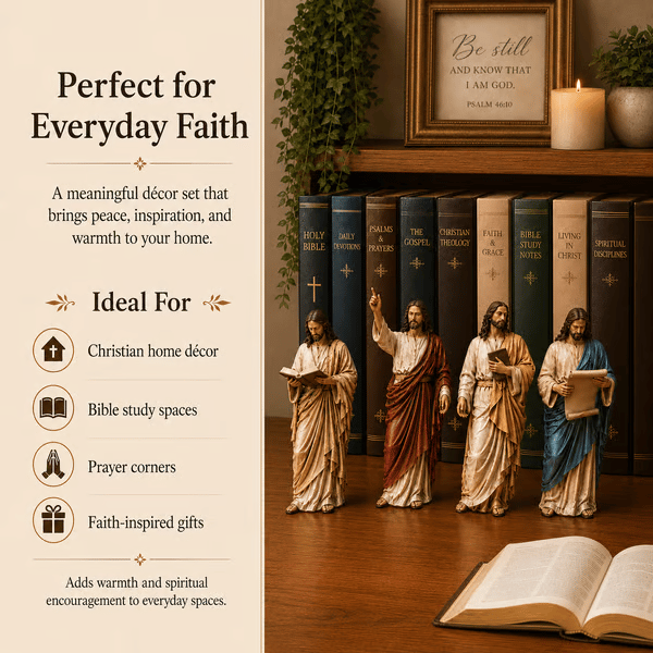 ✝️Jesus Figurine Bookshelf Decor Set🙏Sacred Companions for Your Daily Walk of Faith📚💋