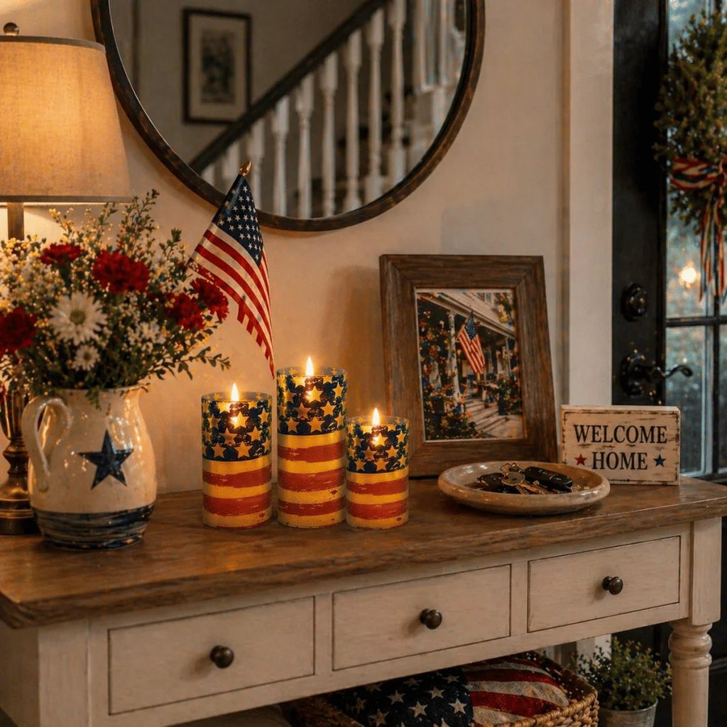 🕯️💡3-Piece Set - Patriotic Flameless Candles (With Remote Control)🏆