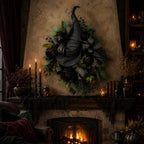 🧙Premium Gothic Black Rose Witch Hat Wreath – Haunting Elegant Halloween Front Door Statement Decor💋