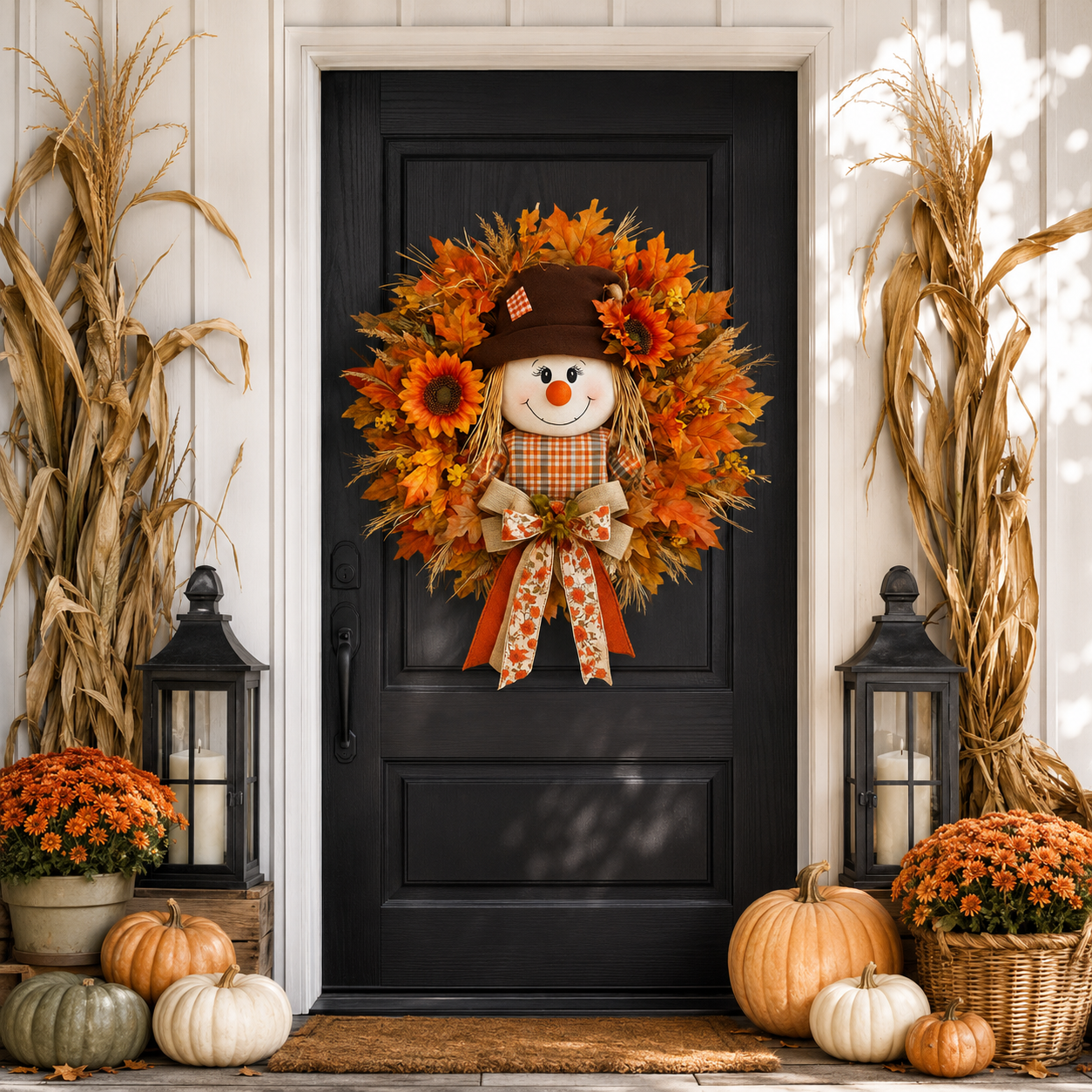 🔥🍁 Fall Favorite – Lighted Scarecrow Front Door Wreath💋