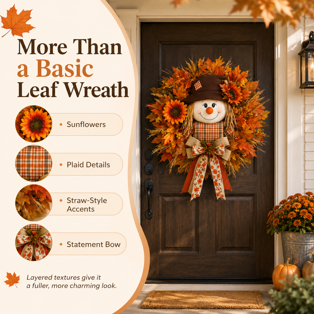 🔥🍁 Fall Favorite – Lighted Scarecrow Front Door Wreath💋