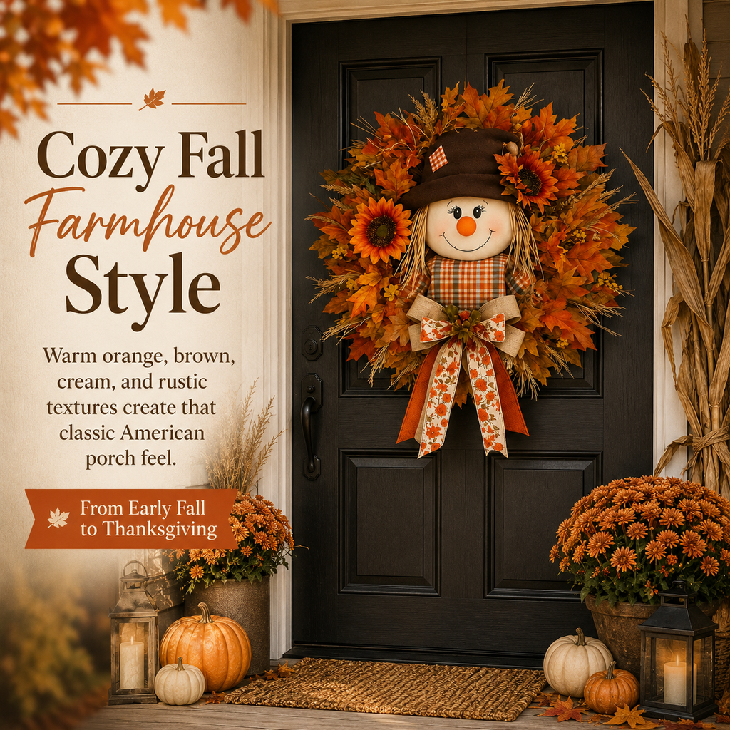 🔥🍁 Fall Favorite – Lighted Scarecrow Front Door Wreath💋