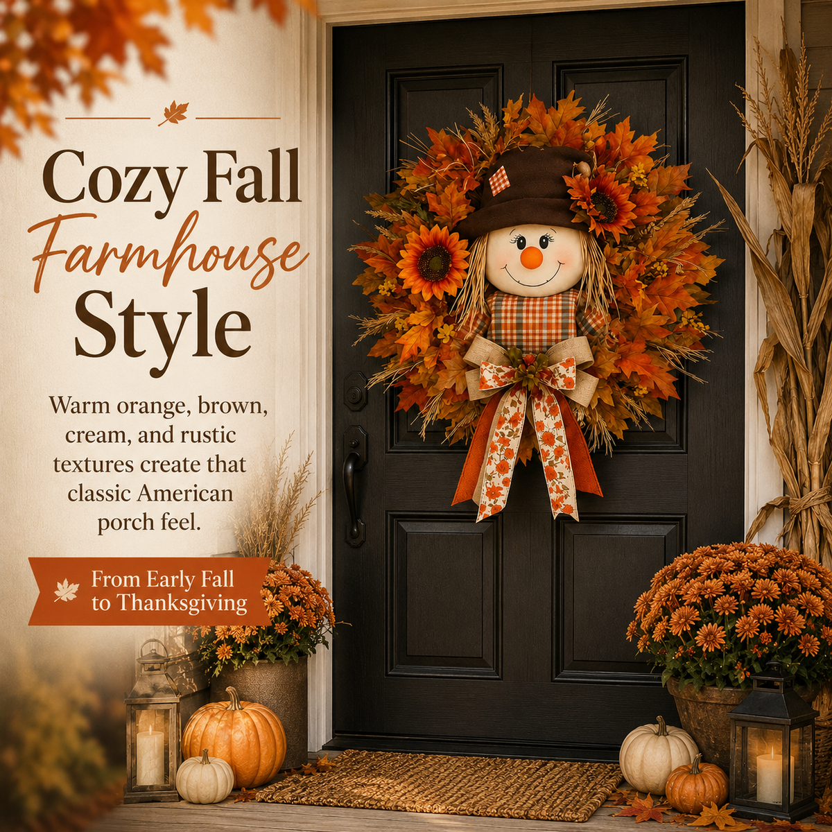 🔥🍁 Fall Favorite – Lighted Scarecrow Front Door Wreath💋