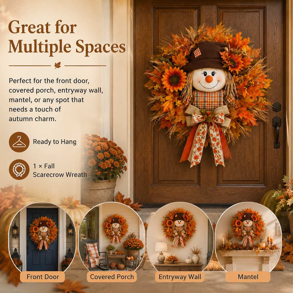 🔥🍁 Fall Favorite – Lighted Scarecrow Front Door Wreath💋