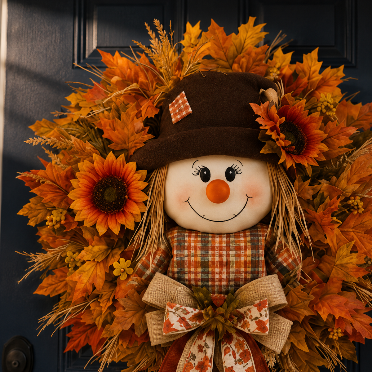 🔥🍁 Fall Favorite – Lighted Scarecrow Front Door Wreath💋