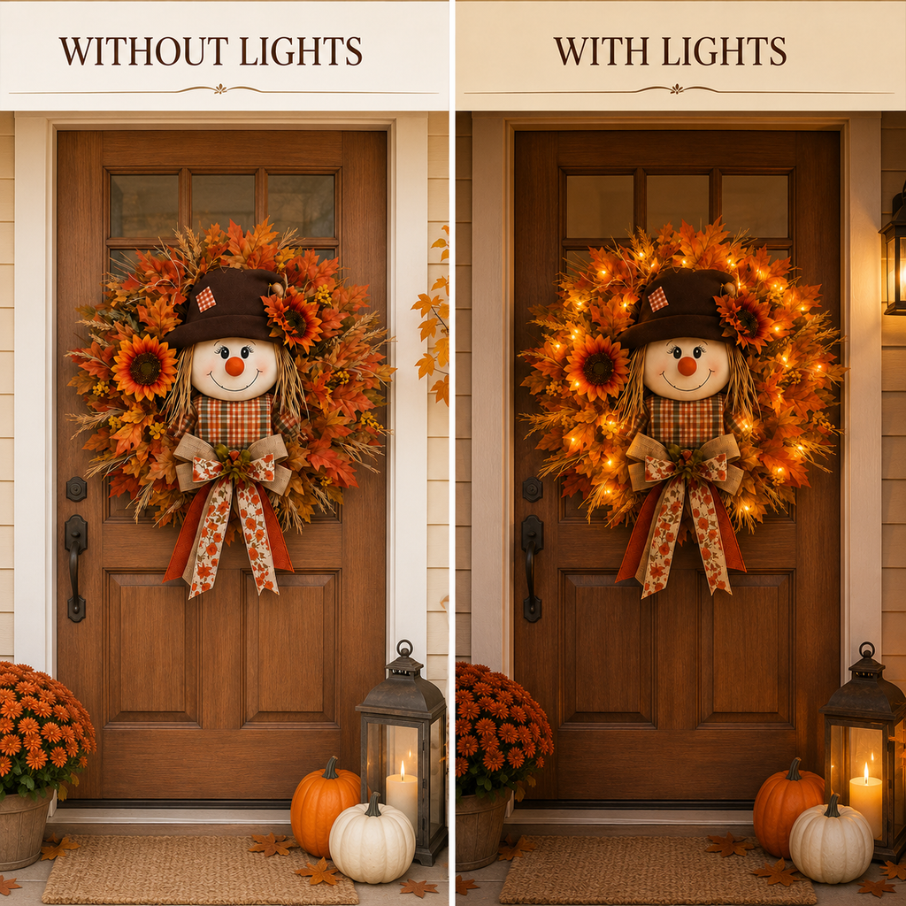 🔥🍁 Fall Favorite – Lighted Scarecrow Front Door Wreath💋