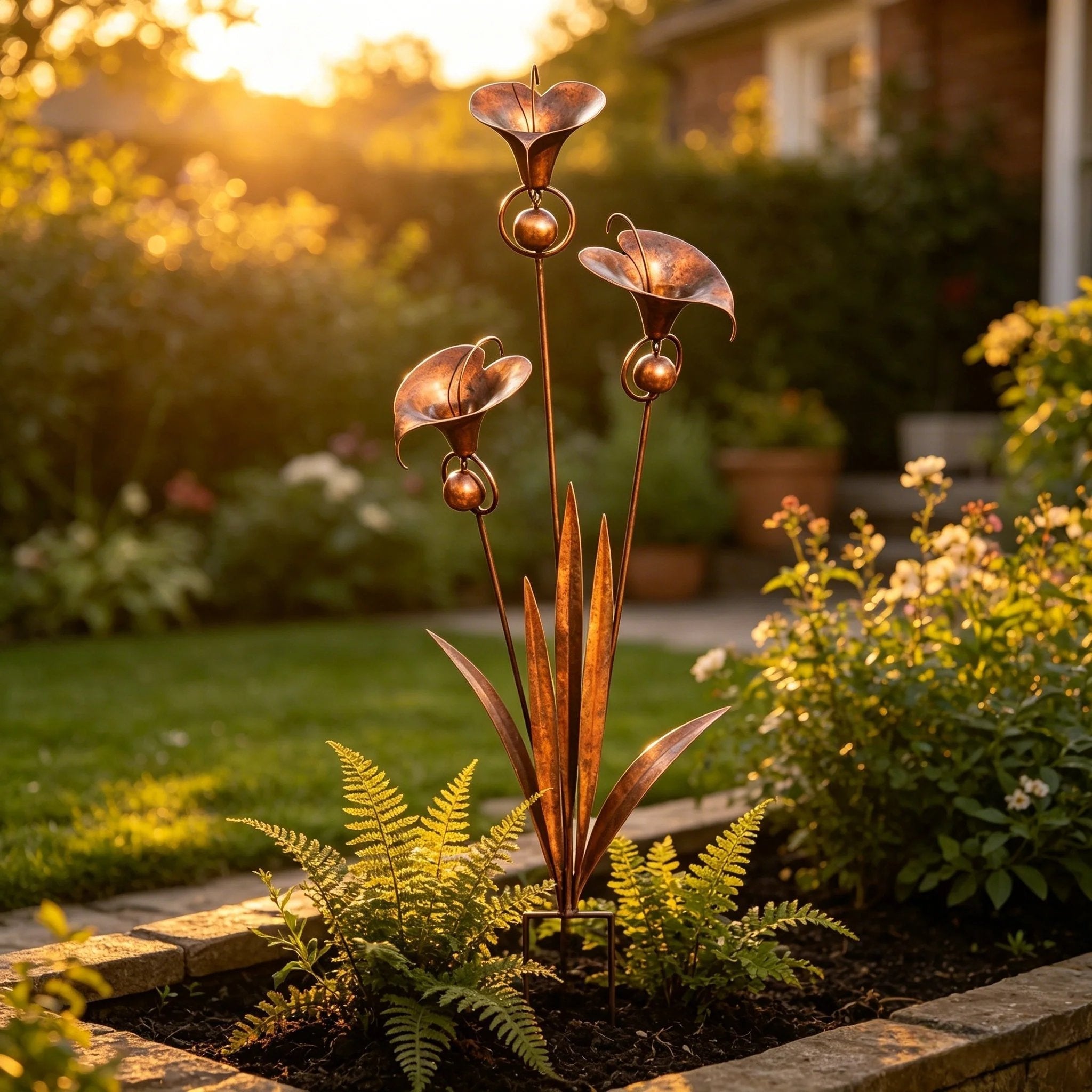 Copper Calla Lily Garden Chime Set – A Peaceful Touch for Flower Lovers 🌿🔔🏆