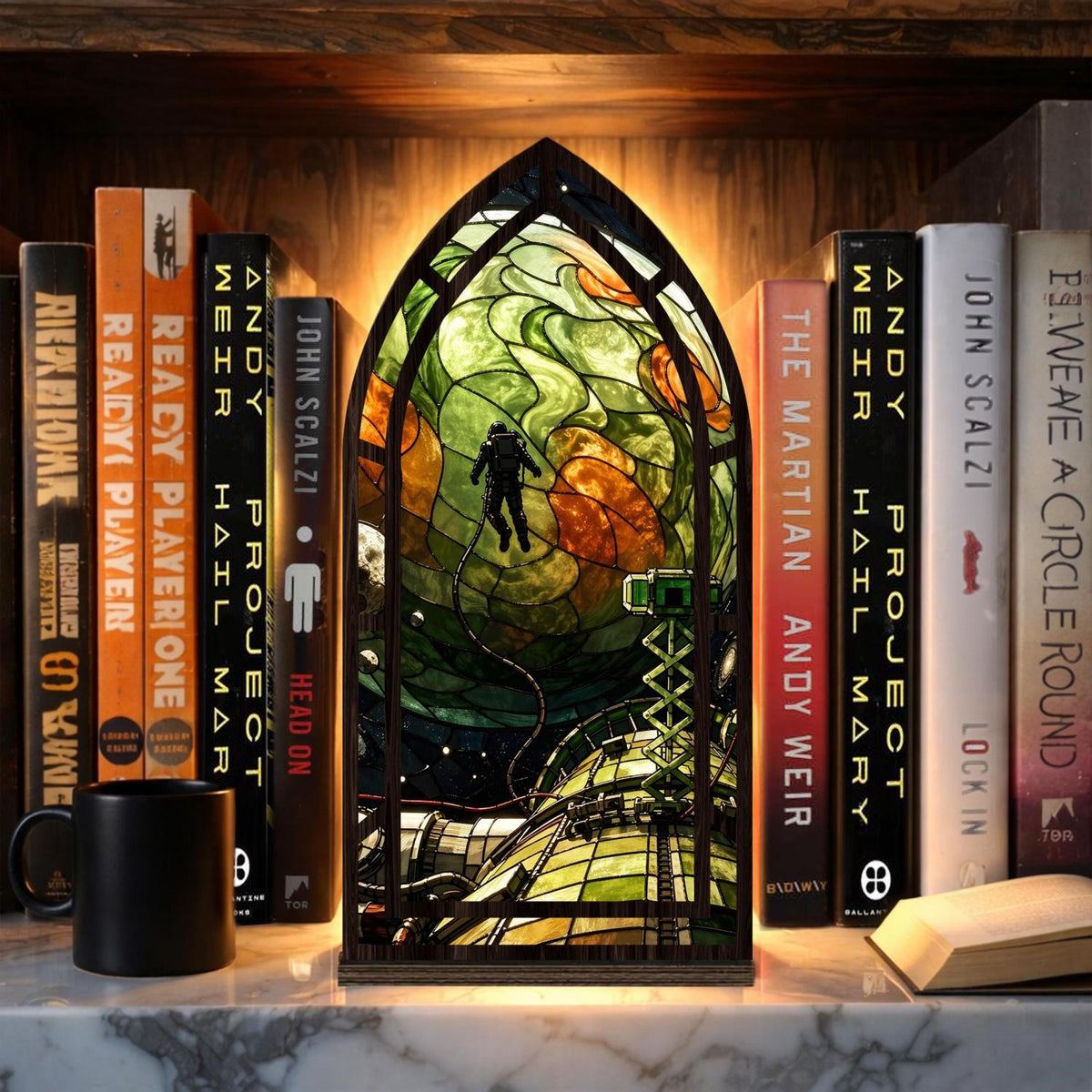Project Hail Mary Book Nook | Sci-Fi Stained Glass Style Bookshelf Decor | Tau Ceti & Astronaut Wood Acrylic Sign | Bookish Gift💋