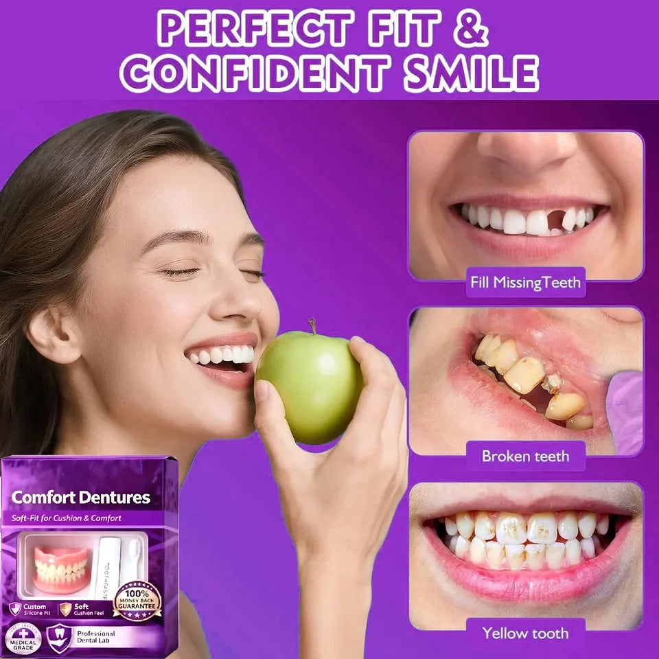 Full Set Natural Dentures Upper & Lower Silicone Fake Teeth Braces Comfort Fit Instant Confidence Smile Oral Care For Men Women
