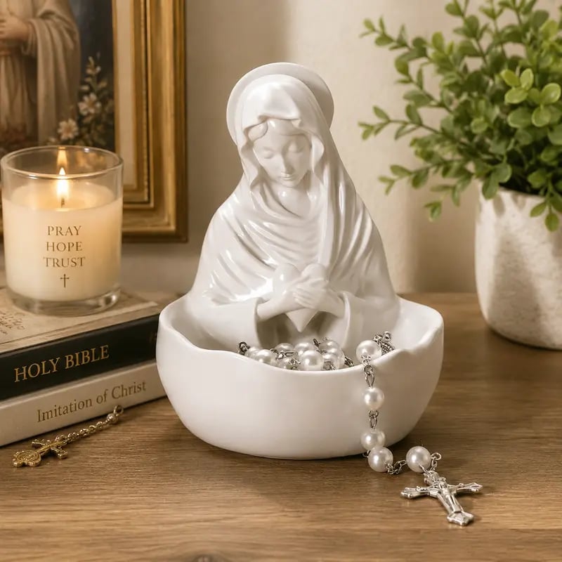 ✝️Resin Blessed Virgin Mary Rosary Holder Statue📿🏆