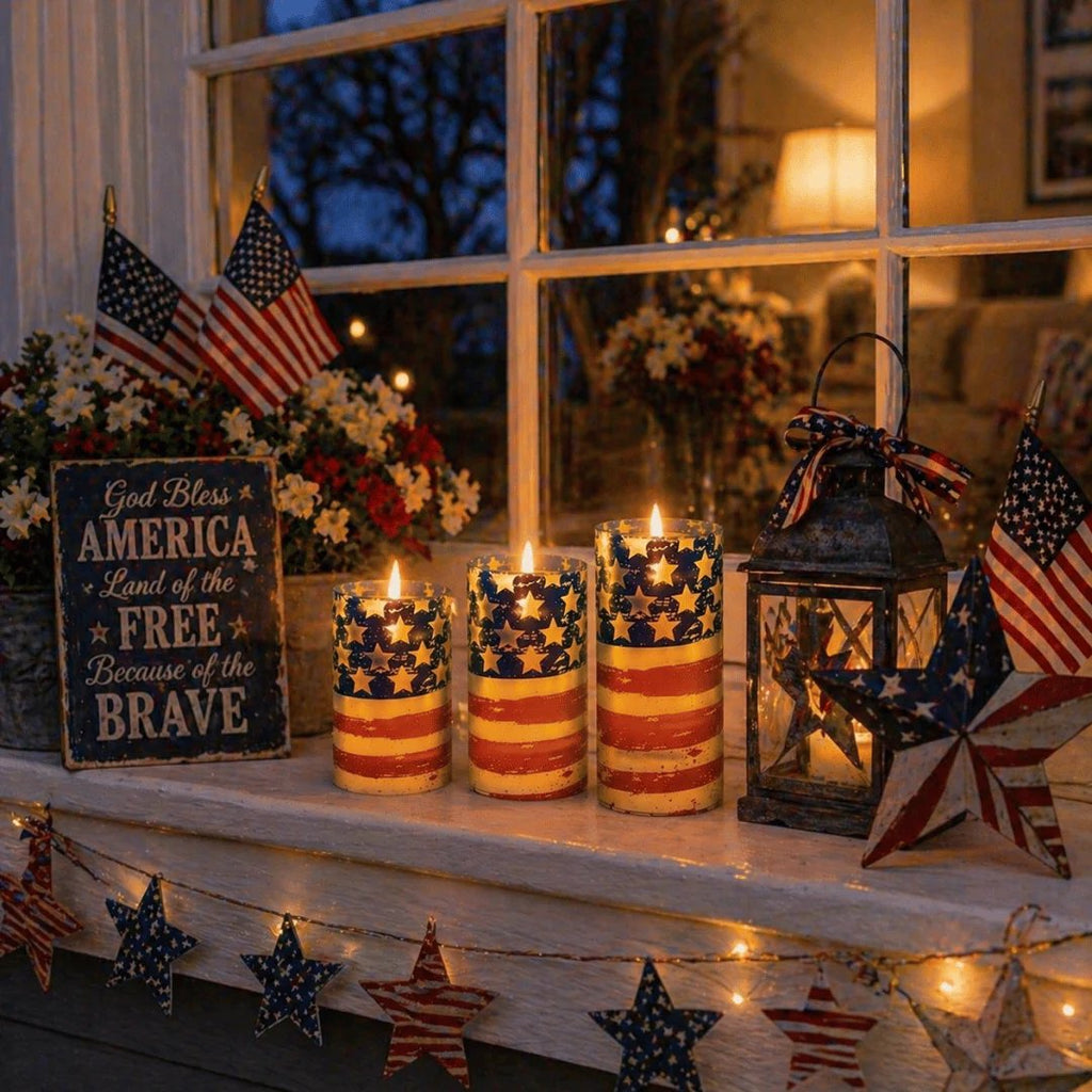 🕯️💡3-Piece Set - Patriotic Flameless Candles (With Remote Control)🏆