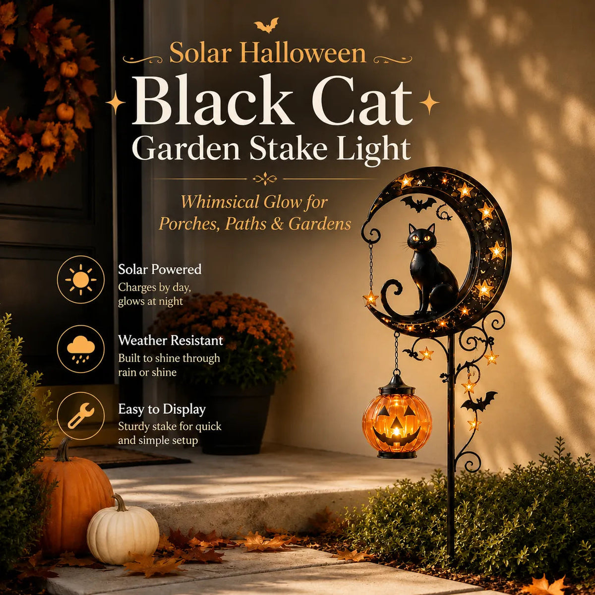🌙 Solar-Powered Black Cat Garden Stake Light – Create a Magical Halloween Glow in Your Yard💋