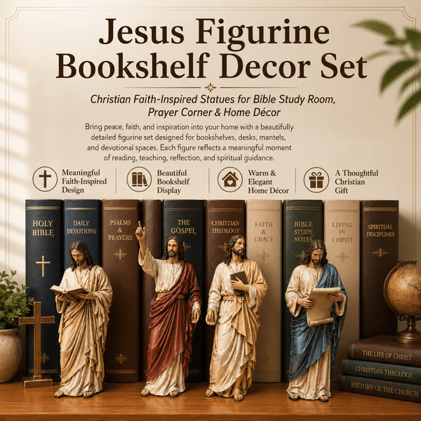 ✝️Jesus Figurine Bookshelf Decor Set🙏Sacred Companions for Your Daily Walk of Faith📚💋