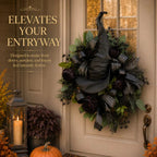🧙Premium Gothic Black Rose Witch Hat Wreath – Haunting Elegant Halloween Front Door Statement Decor💋