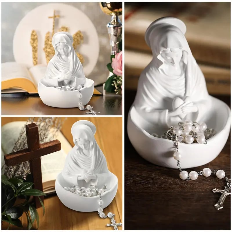 ✝️Resin Blessed Virgin Mary Rosary Holder Statue📿🏆