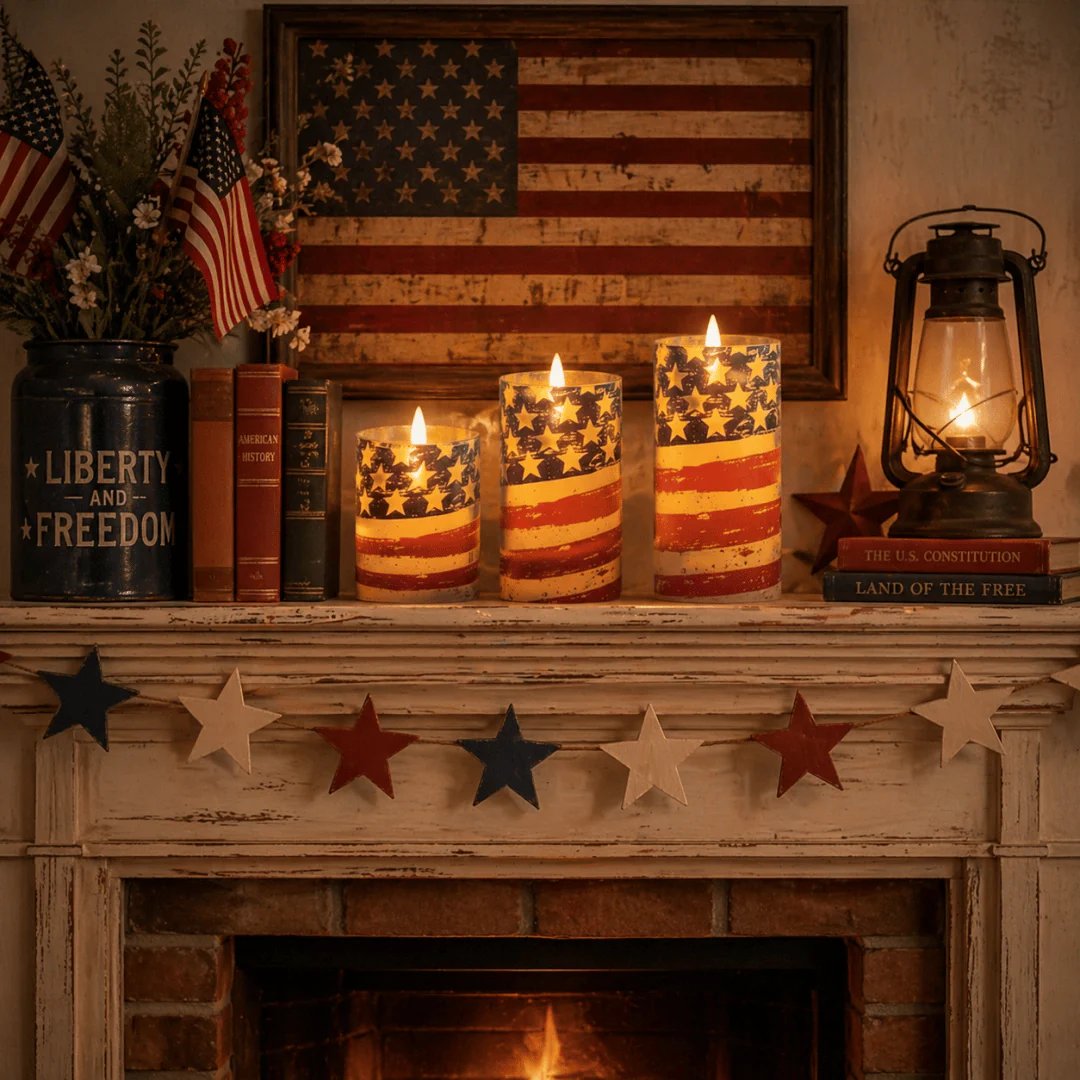 🕯️💡3-Piece Set - Patriotic Flameless Candles (With Remote Control)🏆