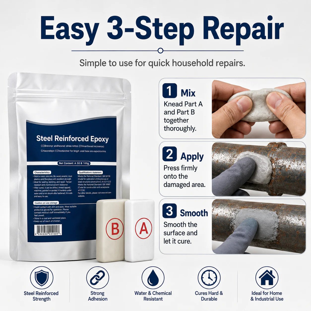 💥SAVE 50% NOW🏠Steel Reinforced Epoxy Repair Putty — Universal Glue for Metal, Wood, Plastic🏆