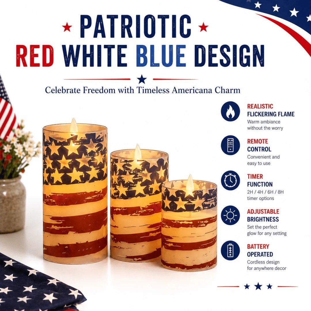 🕯️💡3-Piece Set - Patriotic Flameless Candles (With Remote Control)🏆
