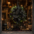 🧙Premium Gothic Black Rose Witch Hat Wreath – Haunting Elegant Halloween Front Door Statement Decor💋