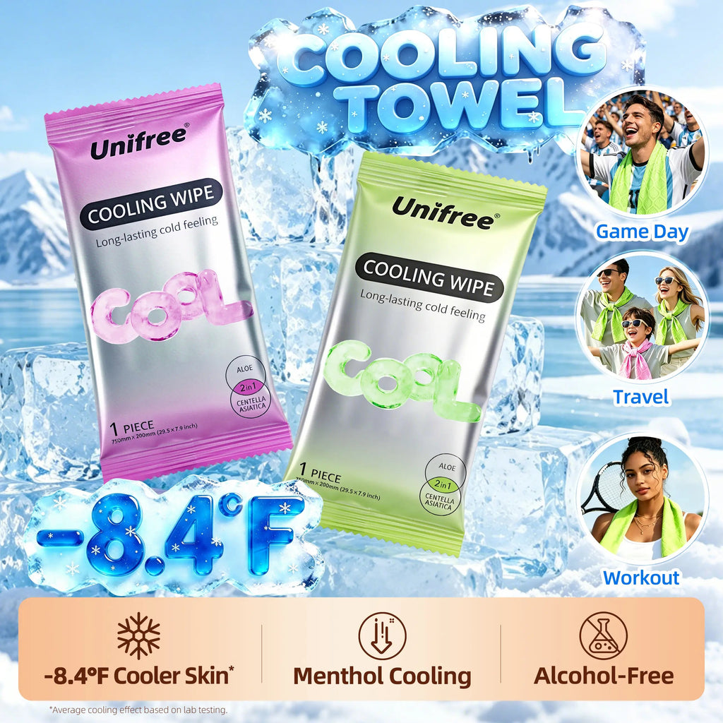 Unifree Cooling Towels & XL Menthol Cooling Wipes for Summer Heat, Sports, Travel & Outdoor Relief💋