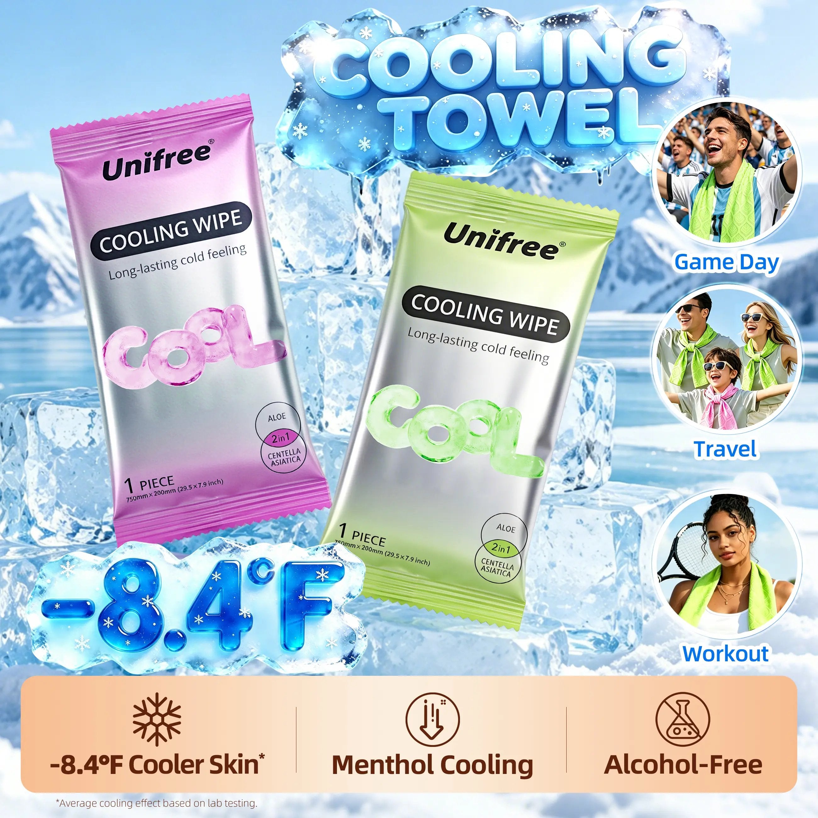 Unifree Cooling Towels & XL Menthol Cooling Wipes for Summer Heat, Sports, Travel & Outdoor Relief💋