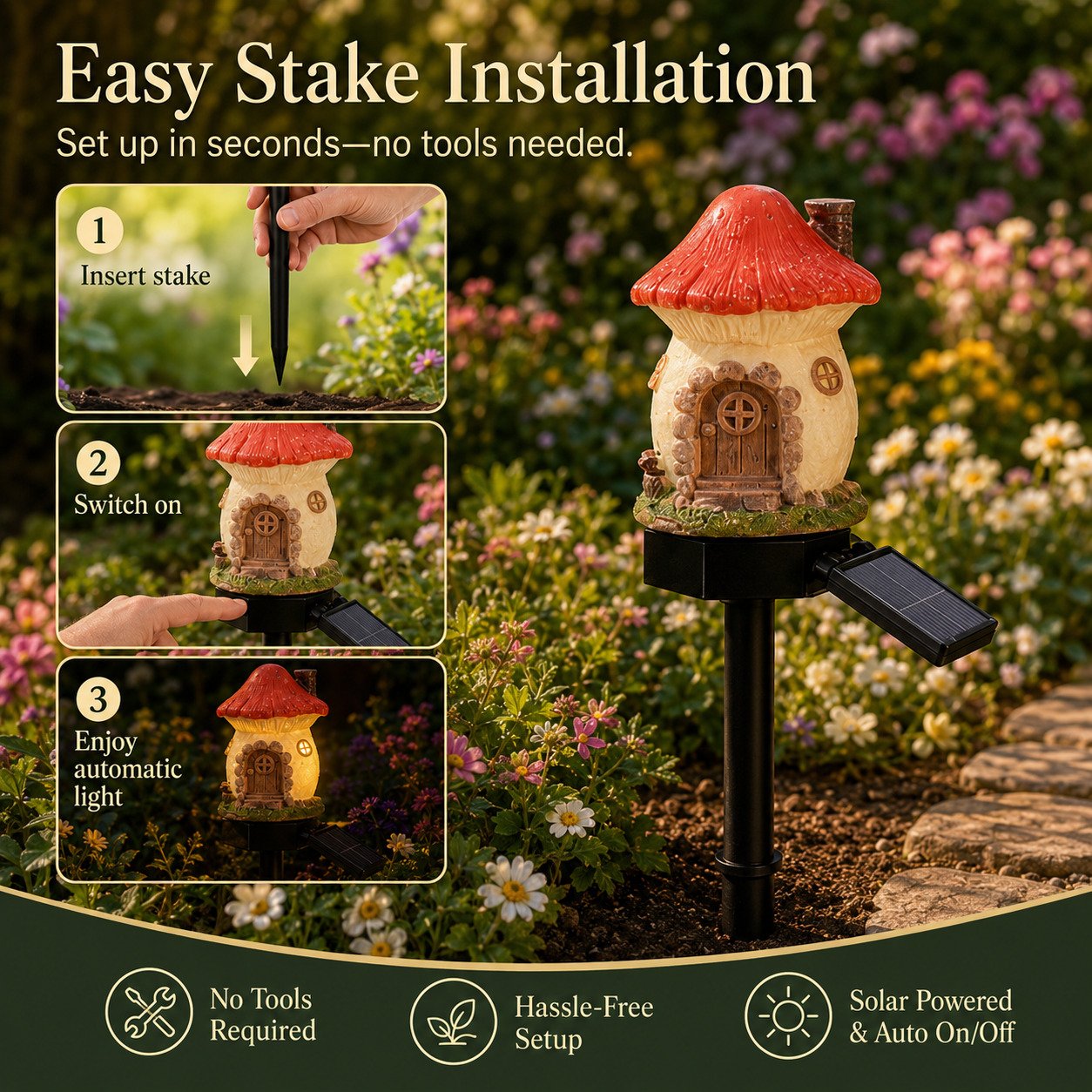 🍄🏠Solar Fairy-Tale Mushroom Cottage Garden Light🏆