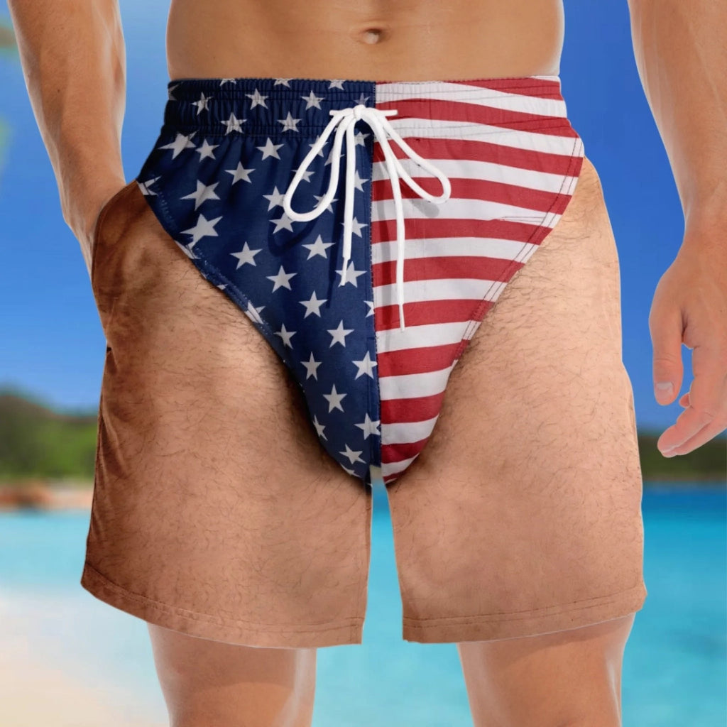 😎🇺🇸 Funny Patriotic Men’s Swim Trunks – Freedom & Chill Summer Beach Shorts 🏖️💋