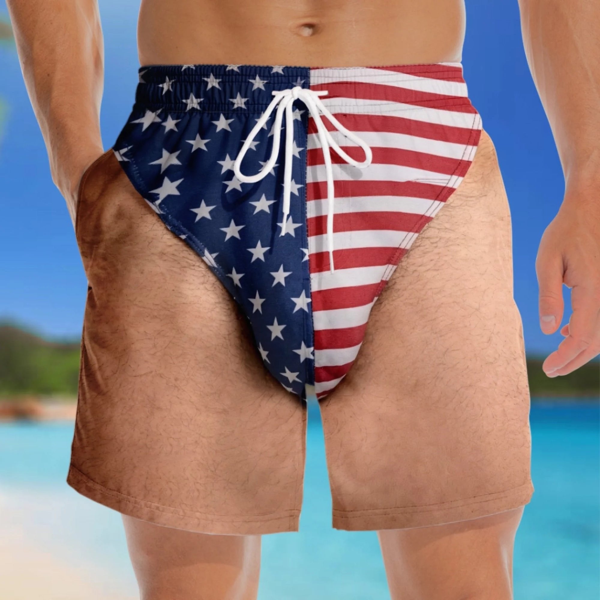 😎🇺🇸 Funny Patriotic Men’s Swim Trunks – Freedom & Chill Summer Beach Shorts 🏖️💋
